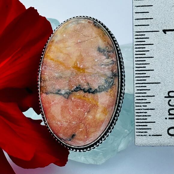 925 Silver Rhodonite Ring Size 7.5 - Picture 3 of 6
